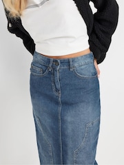 PixieGirl Petite Blue 100% Cotton Panel Midi Denim Skirt - Image 4 of 5