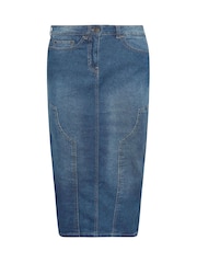 PixieGirl Petite Blue 100% Cotton Panel Midi Denim Skirt - Image 5 of 5