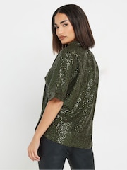 PixieGirl Petite Green Short Sleeve Sequin Shirt - Image 3 of 5