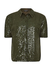 PixieGirl Petite Green Short Sleeve Sequin Shirt - Image 5 of 5