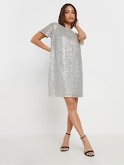 PixieGirl Petite Silver Sequin T-Shirt Dress - Image 2 of 5
