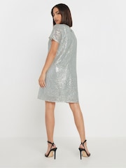 PixieGirl Petite Silver Sequin T-Shirt Dress - Image 3 of 5