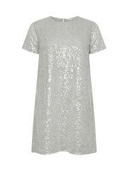 PixieGirl Petite Silver Sequin T-Shirt Dress - Image 5 of 5