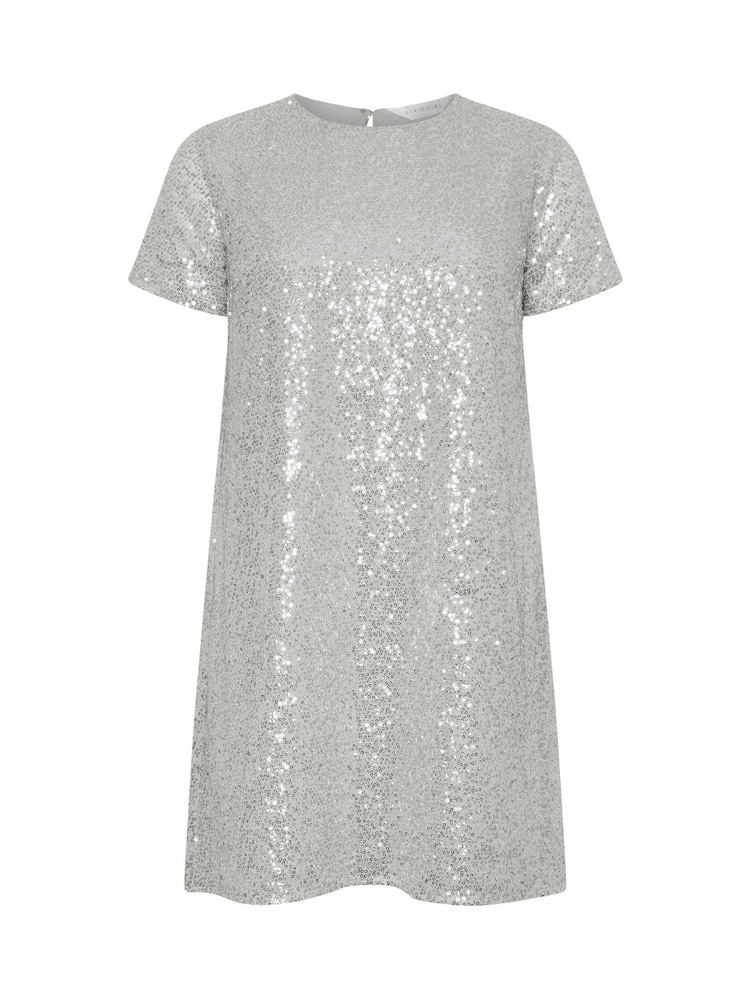 PixieGirl Petite Silver Sequin T-Shirt Dress - Image 5 of 5