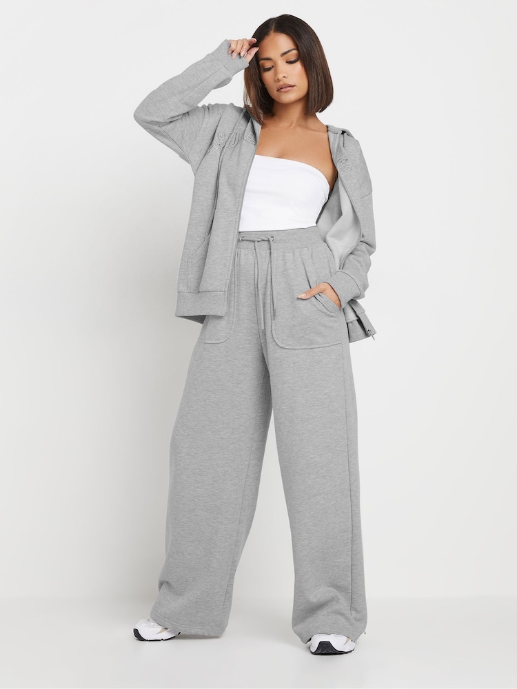 PixieGirl Petite Grey Patch Pocket Wide Leg Joggers - Image 1 of 5