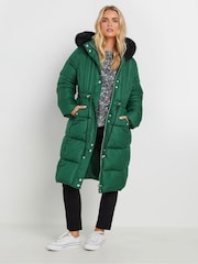 M&Co Green Petite Quilted Faux Fur Hooded Coat - Image 1 of 5