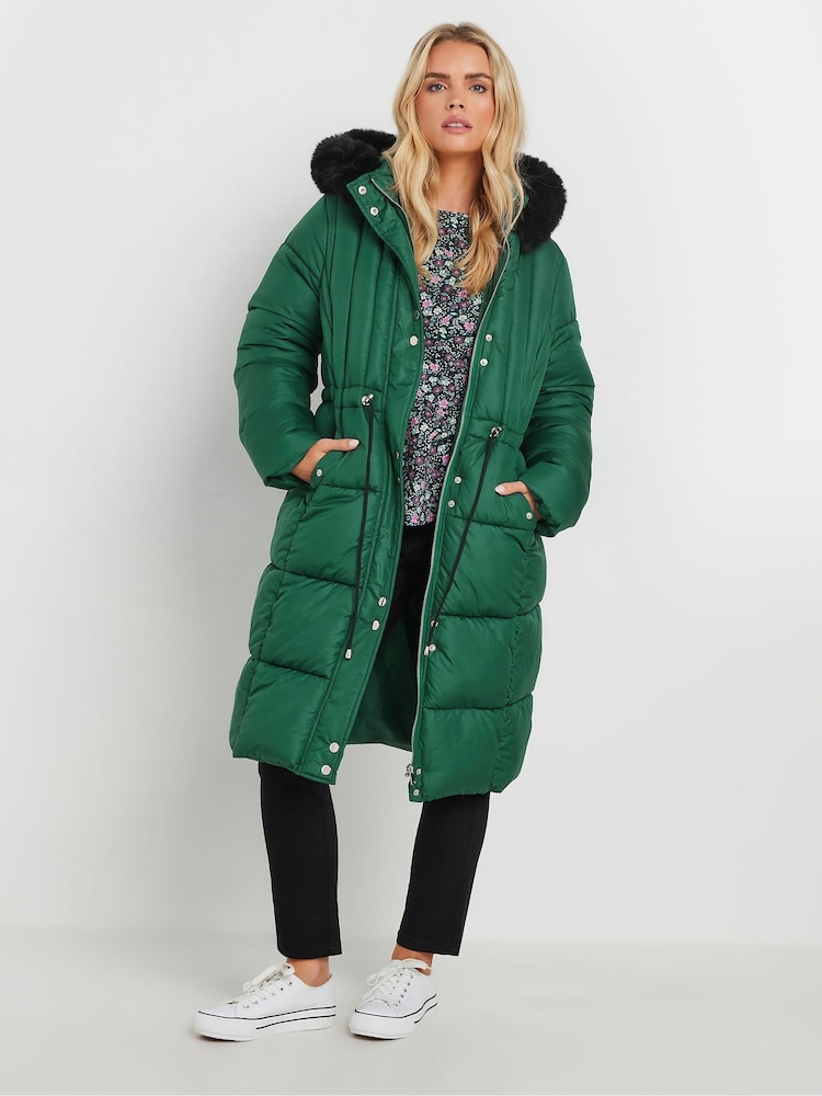 M&Co Green Petite Quilted Faux Fur Hooded Coat - Image 1 of 5