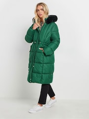 M&Co Green Petite Quilted Faux Fur Hooded Coat - Image 2 of 5