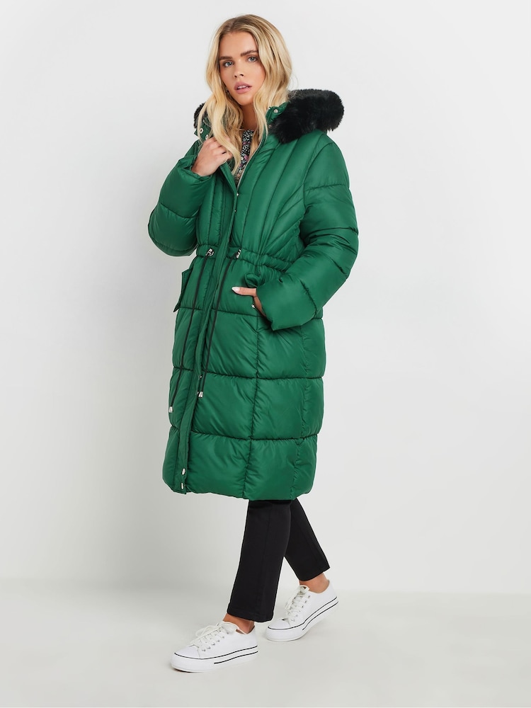 M&Co Green Petite Quilted Faux Fur Hooded Coat - Image 2 of 5