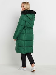 M&Co Green Petite Quilted Faux Fur Hooded Coat - Image 3 of 5