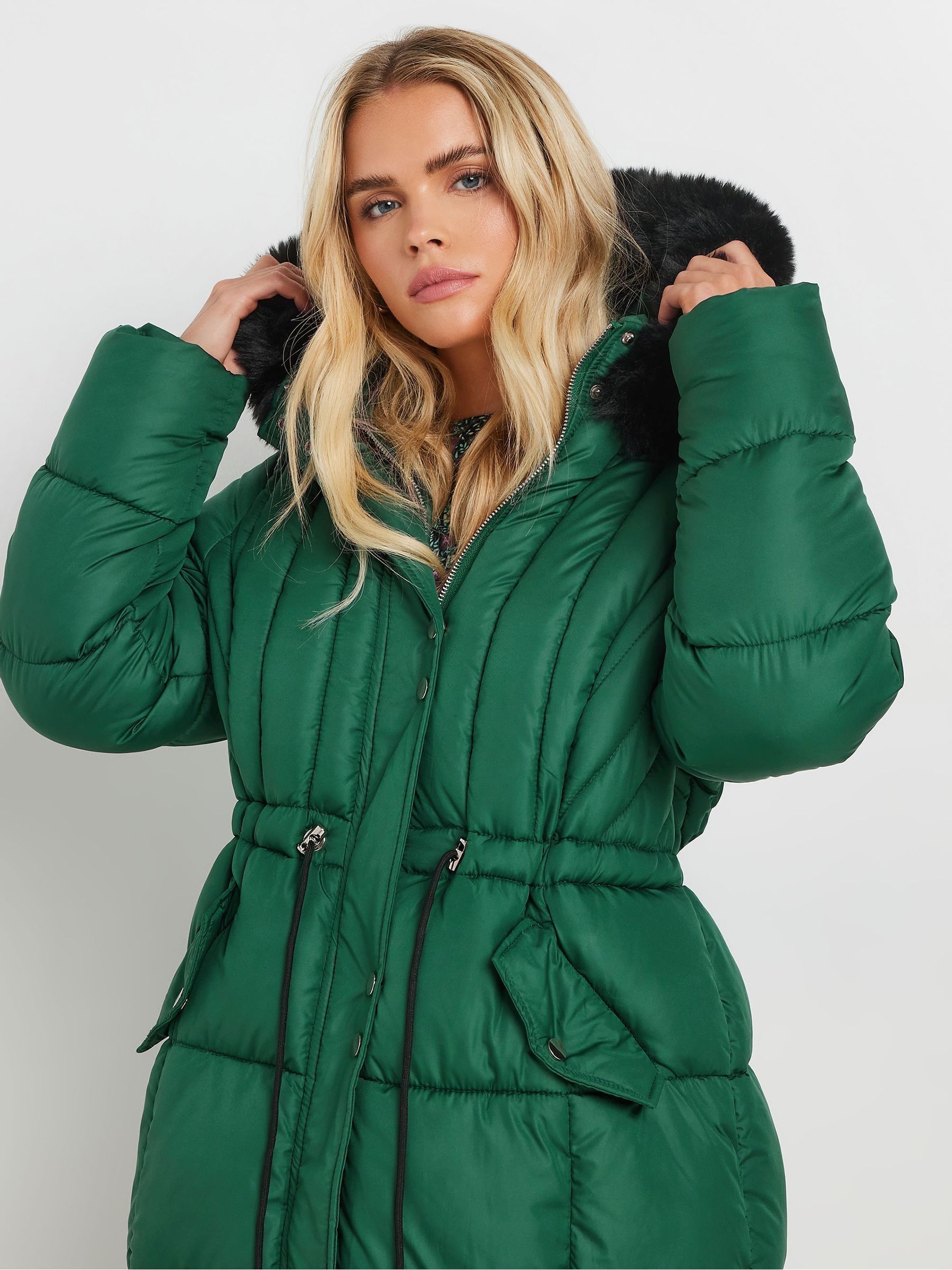 Buy M&Co Green Petite Quilted Faux Fur Hooded Coat from Next USA
