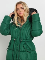 M&Co Green Petite Quilted Faux Fur Hooded Coat - Image 4 of 5