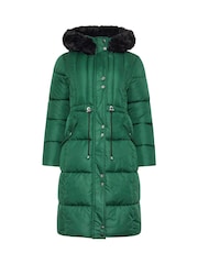 M&Co Green Petite Quilted Faux Fur Hooded Coat - Image 5 of 5