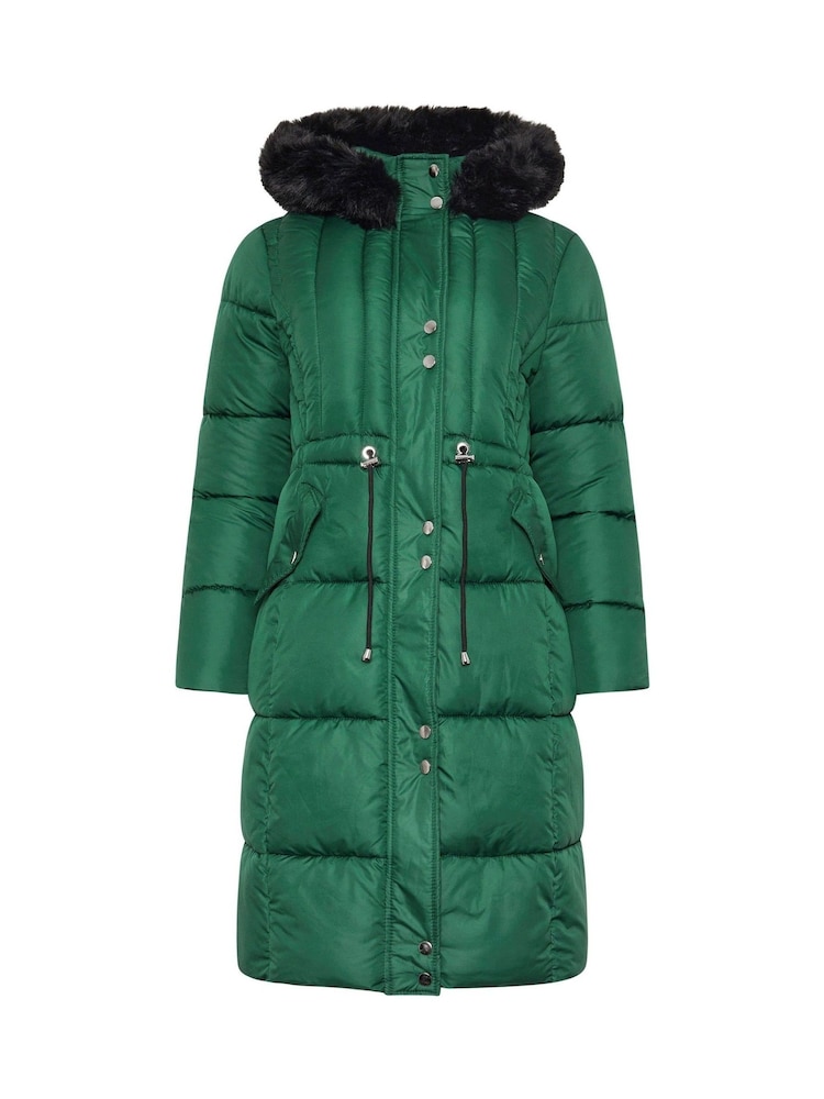 M&Co Green Petite Quilted Faux Fur Hooded Coat - Image 5 of 5