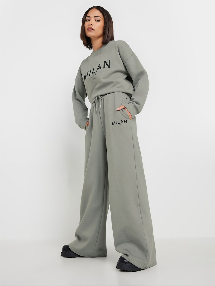 PixieGirl Petite Grey Milan Wide Leg Joggers - Image 2 of 5