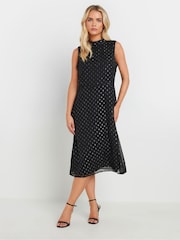 M&Co Petite High Neck Fit And Flare Dress - Image 1 of 5