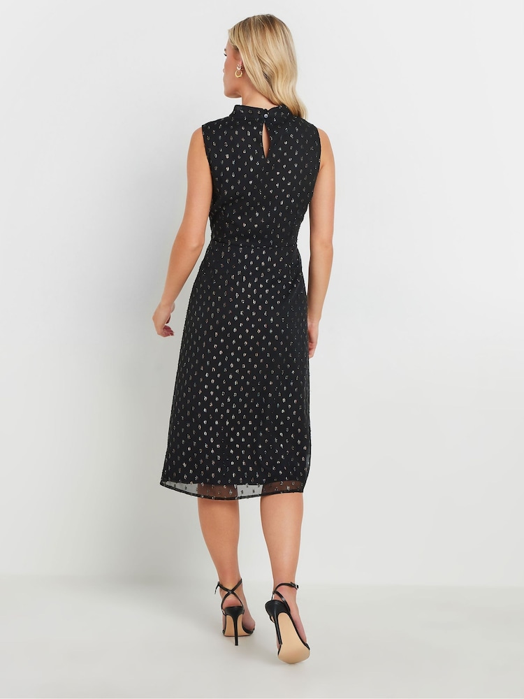 M&Co Black Petite High Neck Fit And Flare Dress - Image 3 of 5