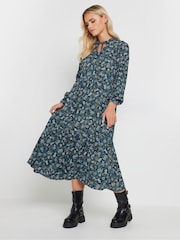 PixieGirl Petite Green Floral Tie Neck Midi Dress - Image 1 of 5
