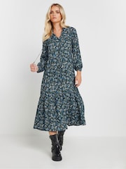 PixieGirl Petite Green Floral Tie Neck Midi Dress - Image 2 of 5