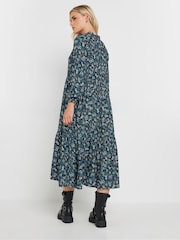 PixieGirl Petite Green Floral Tie Neck Midi Dress - Image 3 of 5