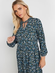 PixieGirl Petite Green Floral Tie Neck Midi Dress - Image 4 of 5
