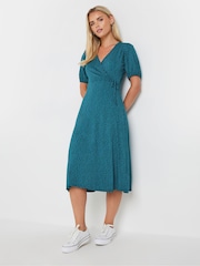 M&Co Blue Petite Wrap Dress - Image 1 of 4
