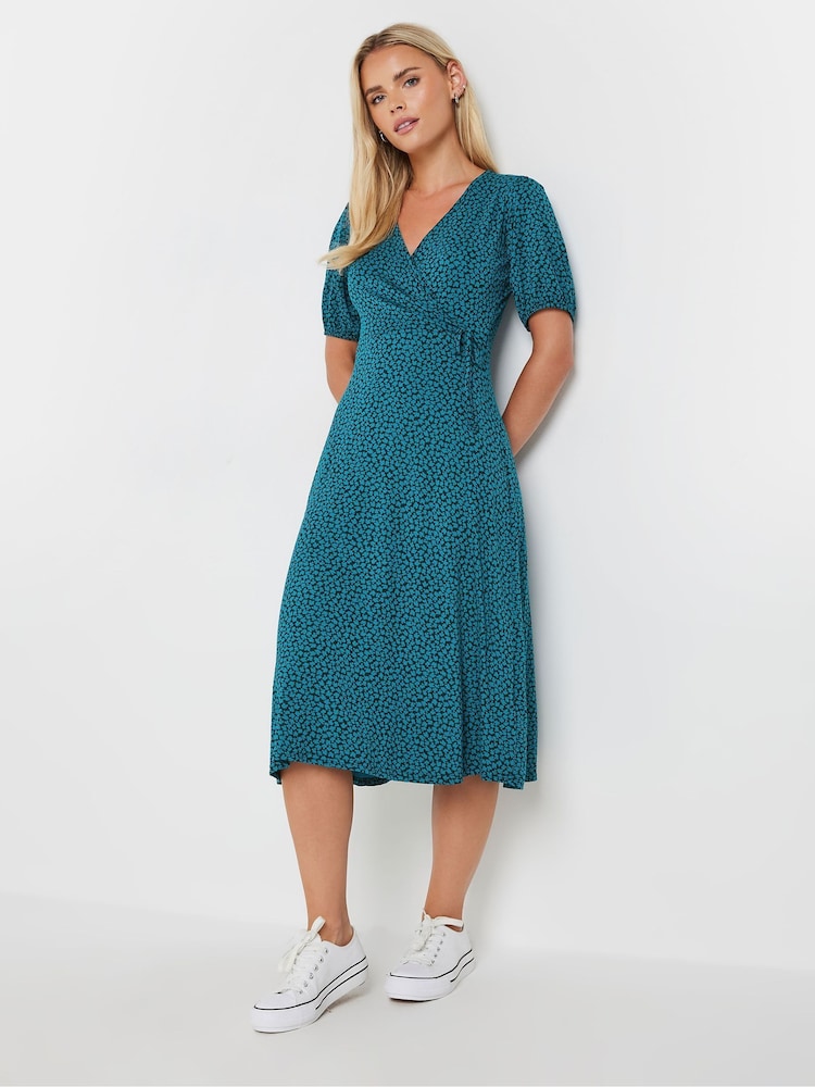 M&Co Blue Petite Wrap Dress - Image 1 of 4
