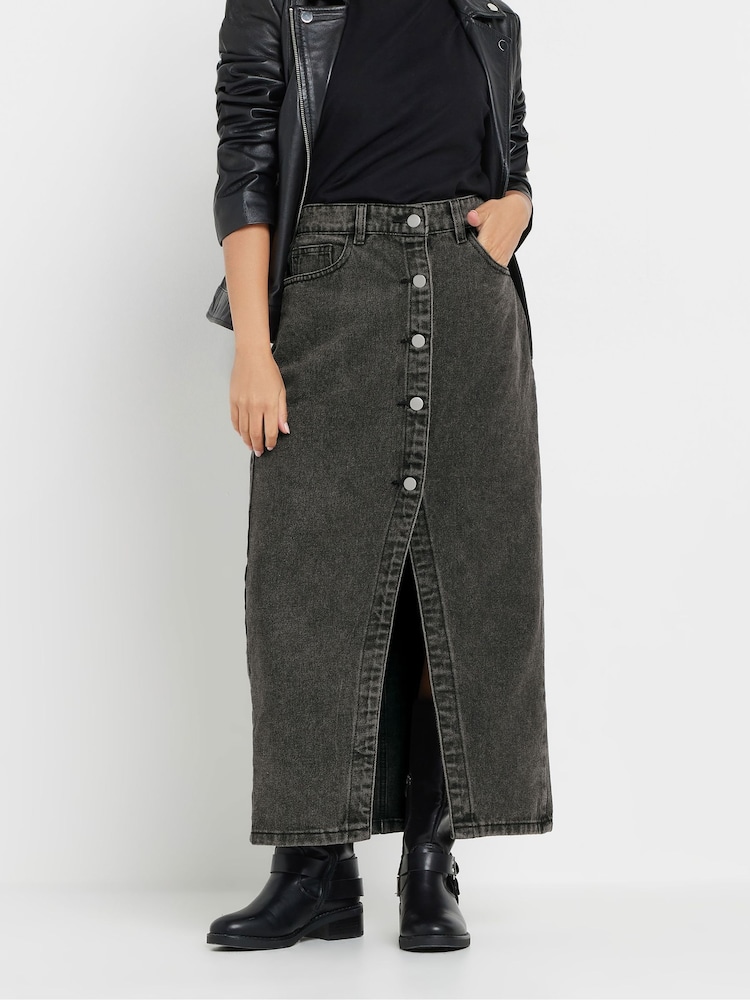 PixieGirl Petite Button Front Midi 100% Cotton Skirt - Bild 2 von 5