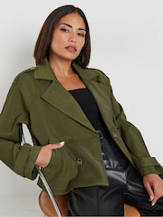 PixieGirl Petite Green Cropped Trench Coat - Image 1 of 5