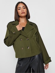 PixieGirl Petite Green Cropped Trench Coat - Image 2 of 5