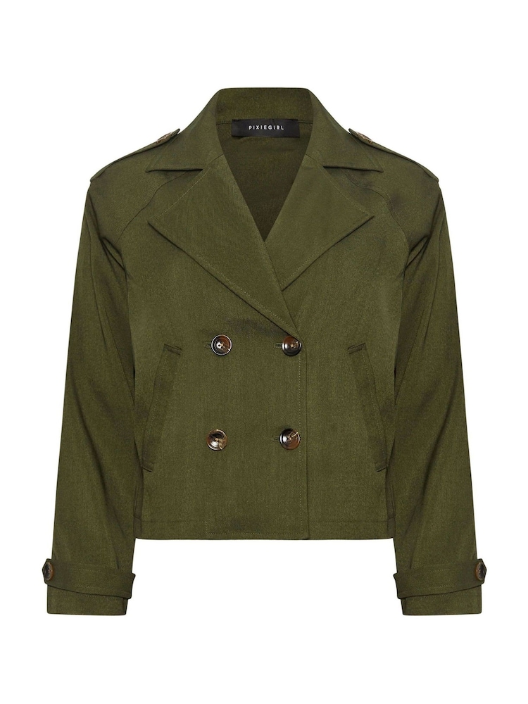 PixieGirl Petite Green Cropped Trench Coat - Image 5 of 5