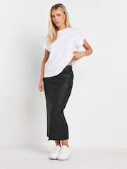 PixieGirl Petite Black PU Coated Midi Skirt - Image 1 of 5