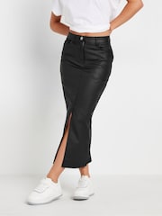 PixieGirl Petite Black PU Coated Midi Skirt - Image 3 of 5