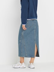 PixieGirl Petite Blue Seam Detail 100% Cotton Midi Skirt - Image 4 of 5
