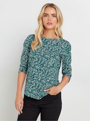 M&Co Blue Petite Floral 100% Cotton Top - Image 1 of 5