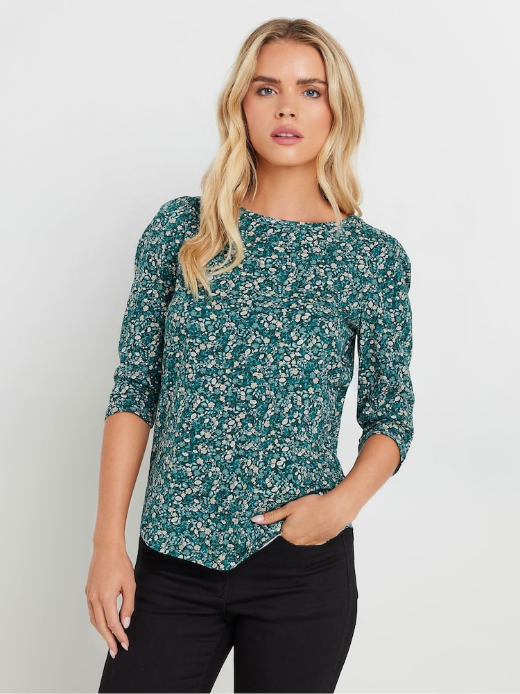 M&Co Blue Petite Floral 100% Cotton Top - Image 1 of 5