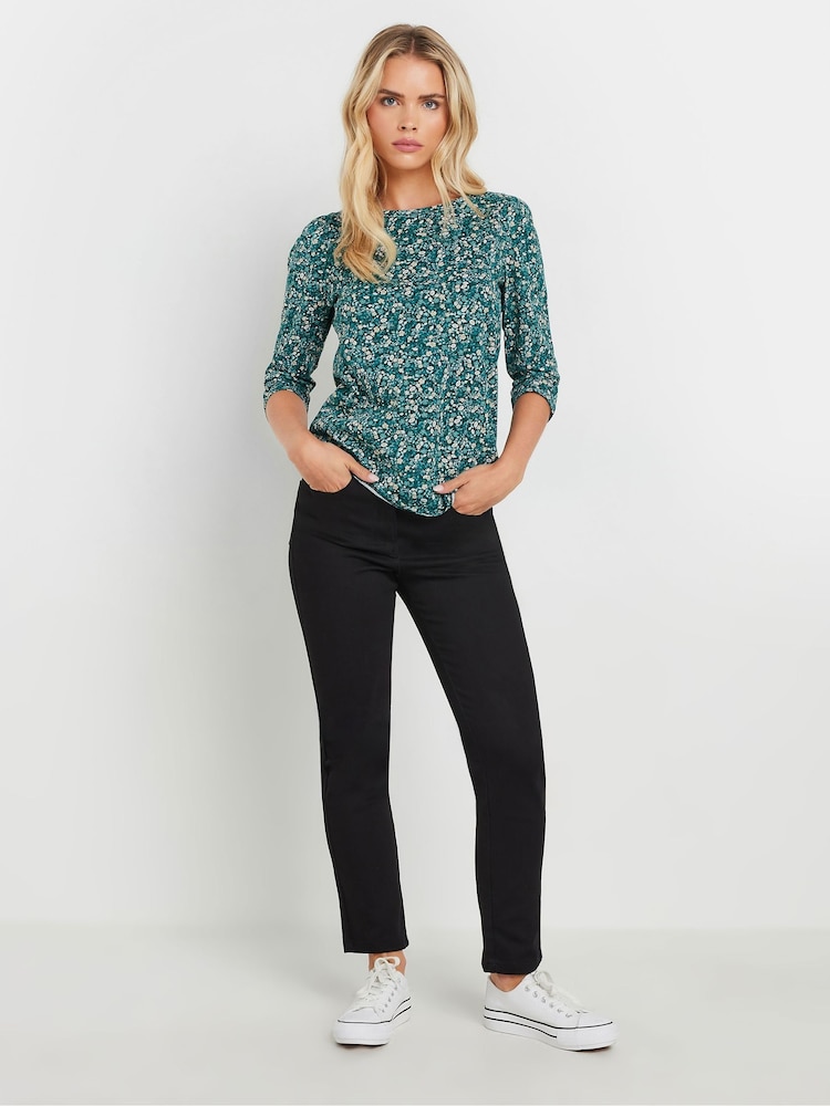 M&Co Blue Petite Floral 100% Cotton Top - Image 2 of 5