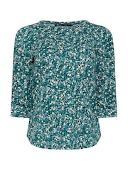 M&Co Blue Petite Floral 100% Cotton Top - Image 5 of 5