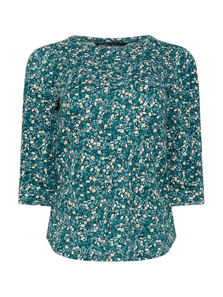 M&Co Blue Petite Floral 100% Cotton Top - Image 5 of 5