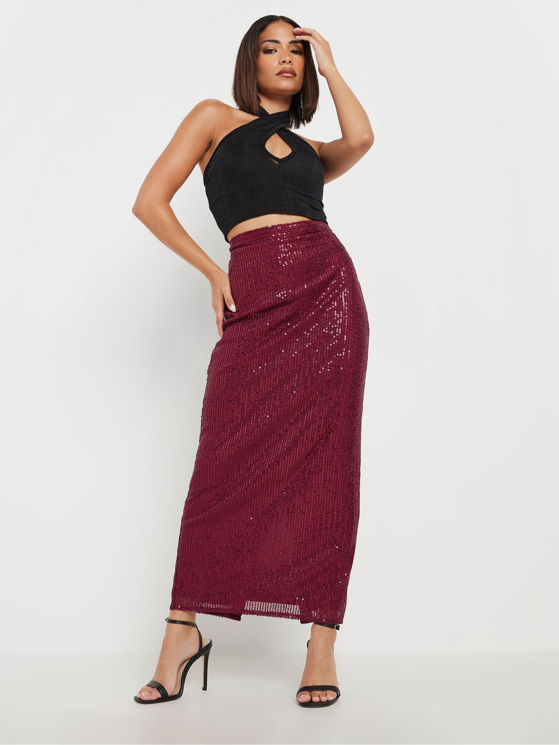 Red sequin maxi skirt on sale