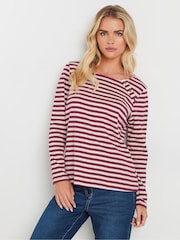 M&Co Purple Petite Stripe 3/4 Crew Neck 100% Cotton Top - Image 1 of 5