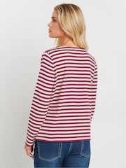M&Co Purple Petite Stripe 3/4 Crew Neck 100% Cotton Top - Image 2 of 5