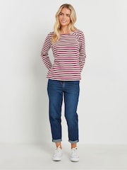 M&Co Purple Petite Stripe 3/4 Crew Neck 100% Cotton Top - Image 3 of 5
