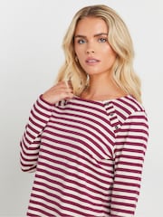 M&Co Purple Petite Stripe 3/4 Crew Neck 100% Cotton Top - Image 4 of 5