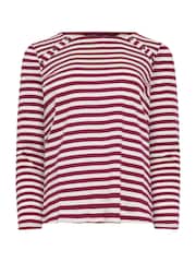 M&Co Purple Petite Stripe 3/4 Crew Neck 100% Cotton Top - Image 5 of 5