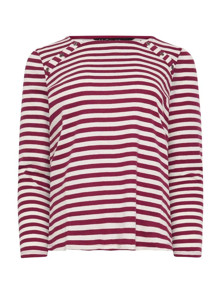M&Co Purple Petite Stripe 3/4 Crew Neck 100% Cotton Top - Image 5 of 5