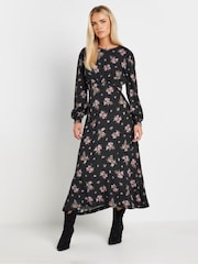 PixieGirl Petite Black Floral Bunch Midi Dress - Image 1 of 5