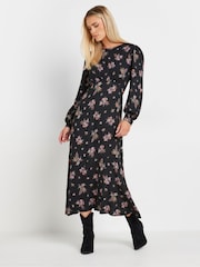 PixieGirl Petite Black Floral Bunch Midi Dress - Image 4 of 5