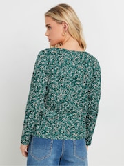 M&Co Green Petite Ditsy Notch Neck 100% Cotton Top - Image 3 of 5