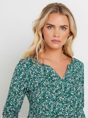 M&Co Green Petite Ditsy Notch Neck 100% Cotton Top - Image 4 of 5
